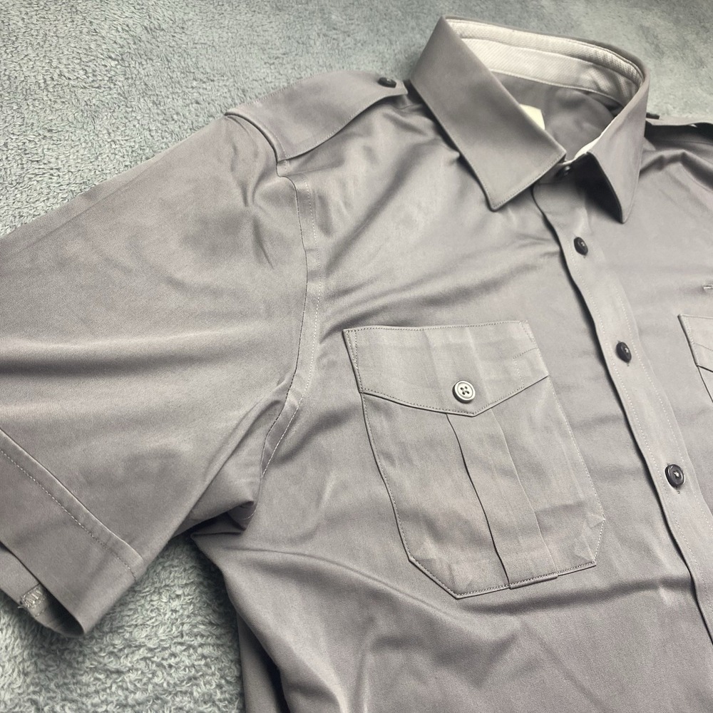 A Cut Above Mens Pilot Shirt‎ 16.5 Tapered Brooks Short Sleeve Button Down Grey - Picture 8 of 16